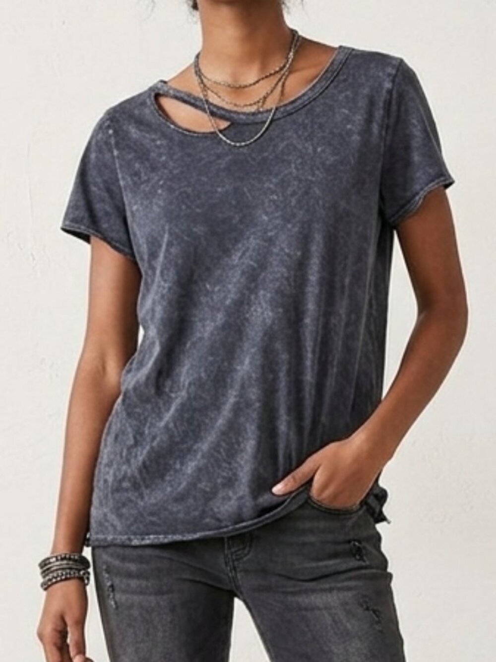 t.la Anthropologie Gray Acid Wash Cutout Neck Tee